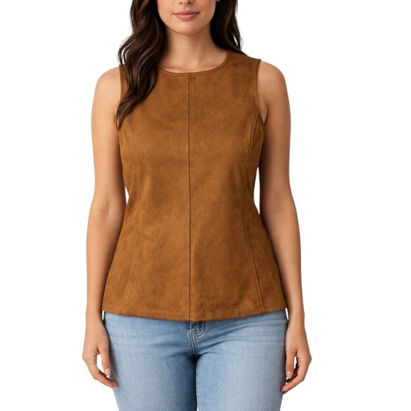 Ann Taylor Tops - Sleeveless Suede-Look Brown Women’s Top